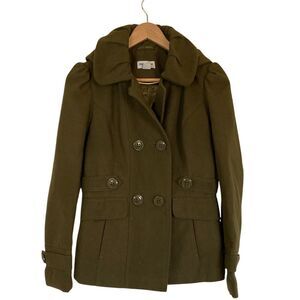Celebrity Pink Womens Olive Green Double Breasted Pea Coat‎ Size M Hooded Girly